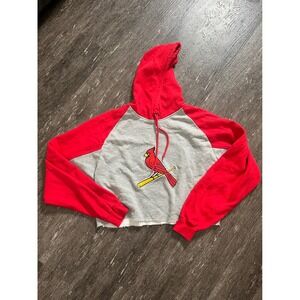 Lee Sport St Louis Cardinals Raglan Crop Hoodie Pullover Red Gray Women L